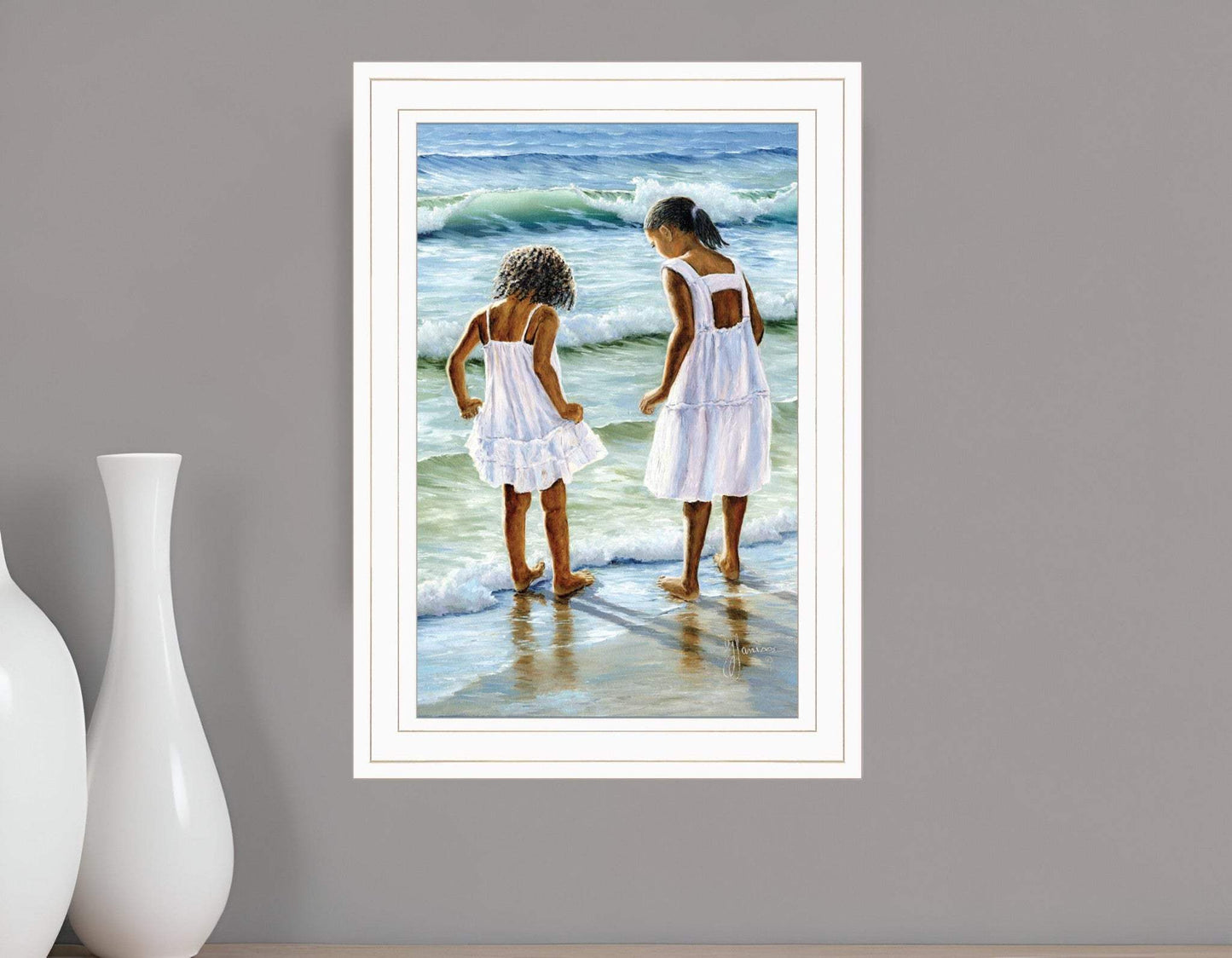 Two Girls at the Beach 2 White Framed Print Wall Art - Homeroots - Flyclothing LLC