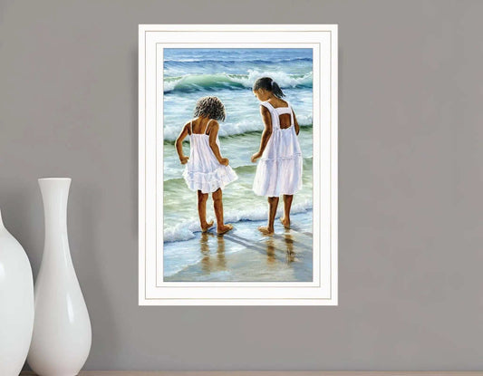 Two Girls at the Beach 2 White Framed Print Wall Art - Homeroots - Flyclothing LLC