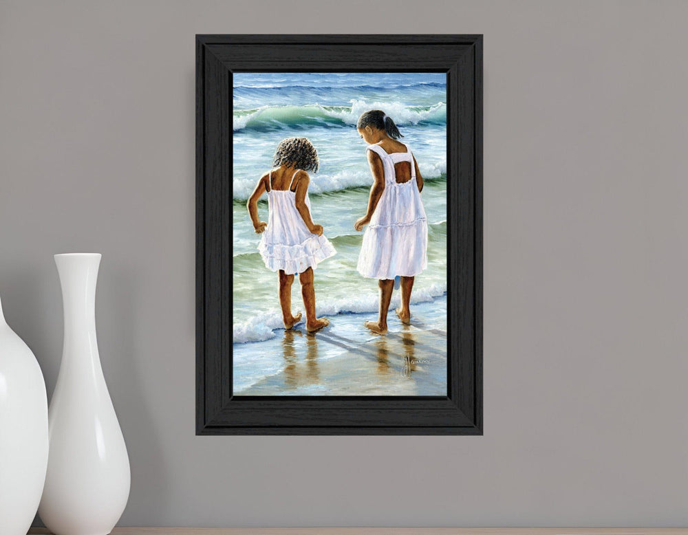 Two Girls at the Beach 3 Black Framed Print Wall Art - Homeroots