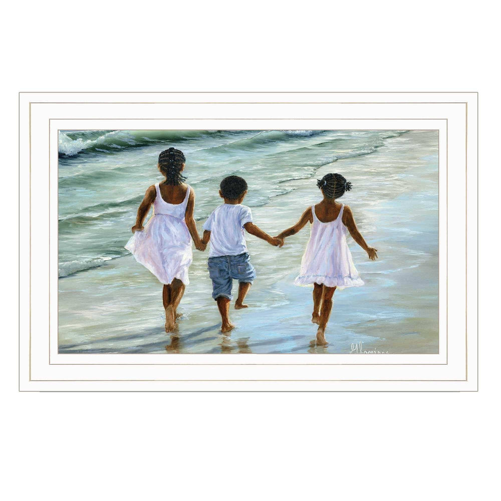 Running on the Beach 2 White Framed Print Wall Art - Homeroots - Flyclothing LLC