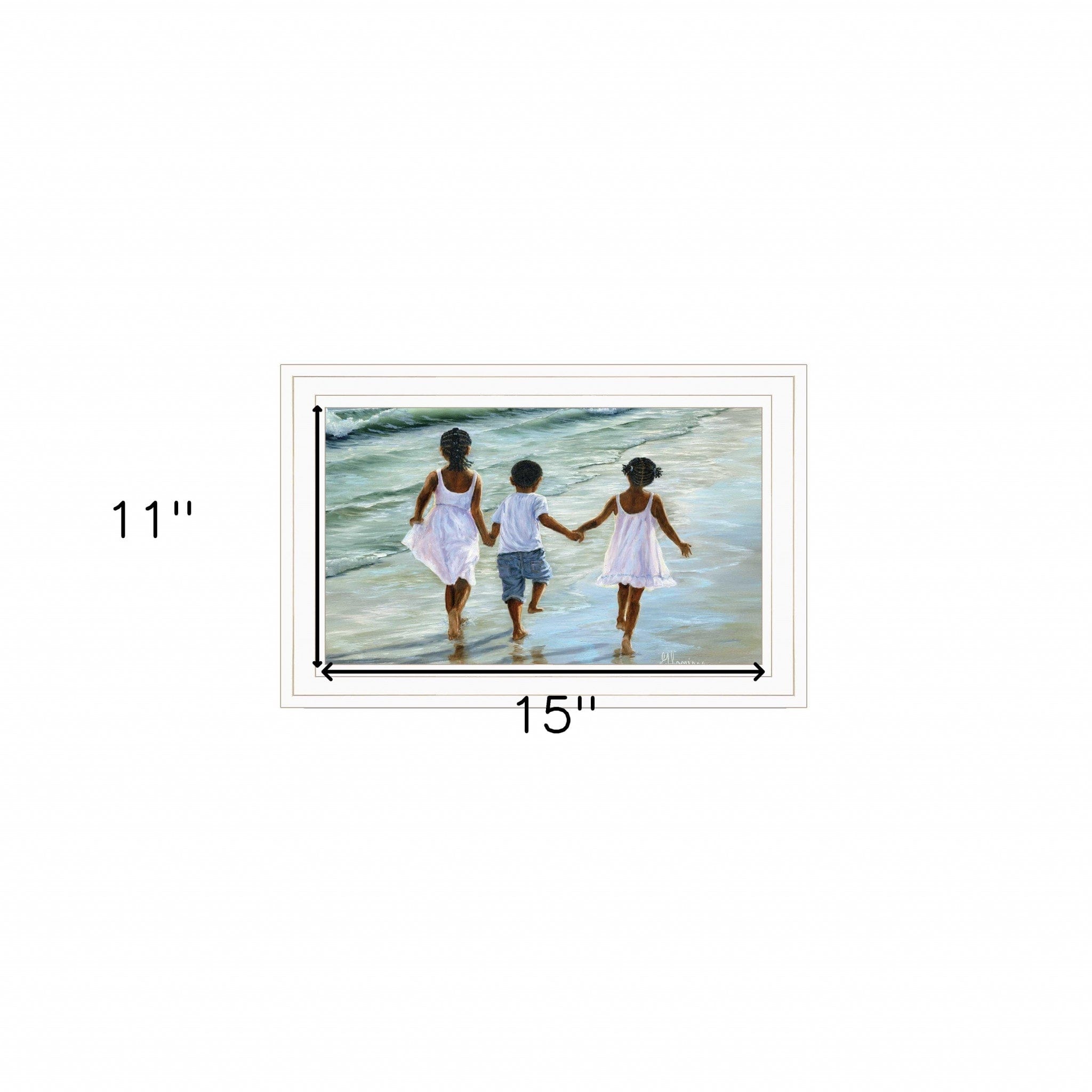 Running on the Beach 2 White Framed Print Wall Art