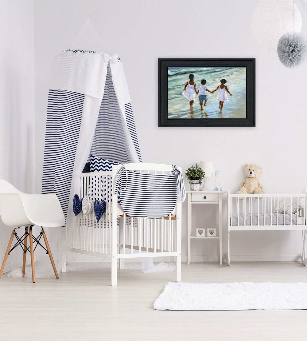 Running on the Beach 3 Black Framed Print Wall Art - Homeroots - Flyclothing LLC