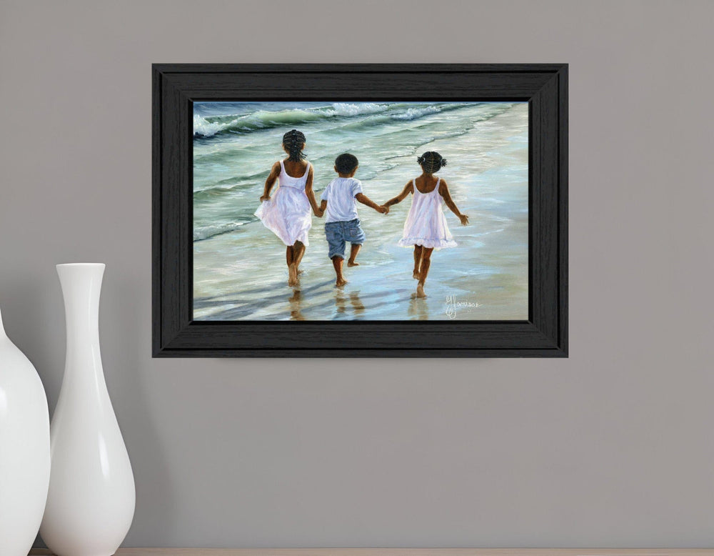Running on the Beach 3 Black Framed Print Wall Art - Homeroots