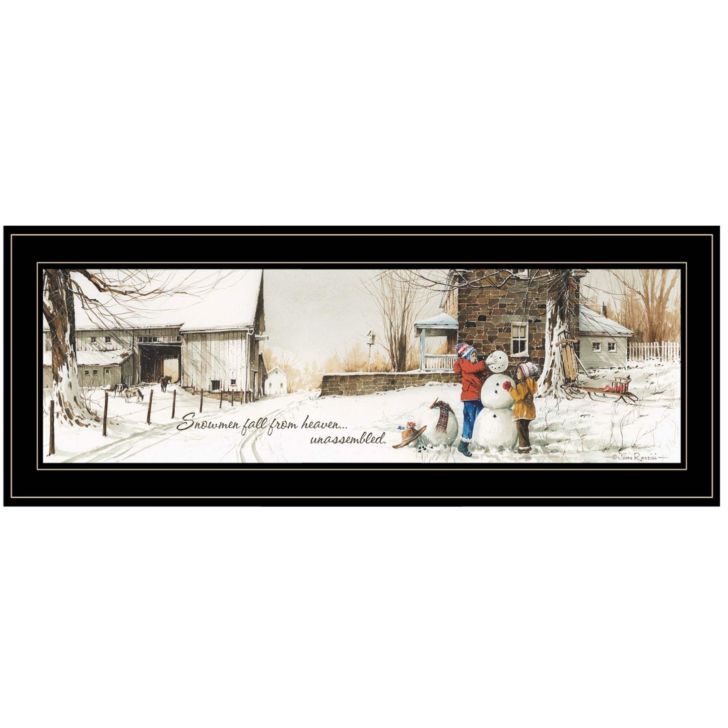 Snowmen from Heaven 3 Black Framed Print Wall Art - Homeroots - Flyclothing LLC
