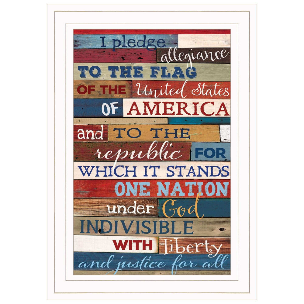 Red White and Blue Pledge Of Allegiance White Framed Print Wall Art - Homeroots - Flyclothing LLC