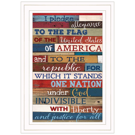 Red White and Blue Pledge Of Allegiance White Framed Print Wall Art - Homeroots - Flyclothing LLC