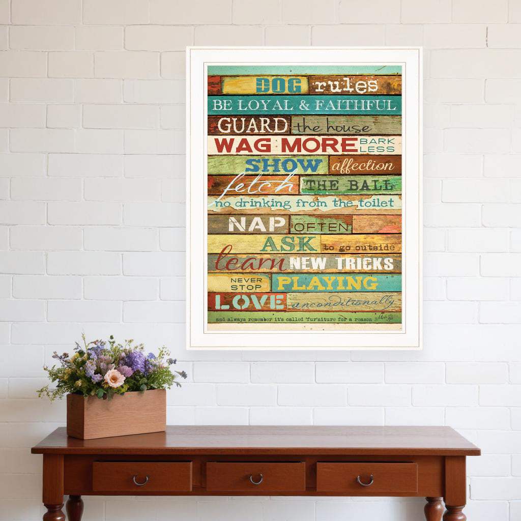 Dog Rules 5 White Framed Print Wall Art - Homeroots - Flyclothing LLC