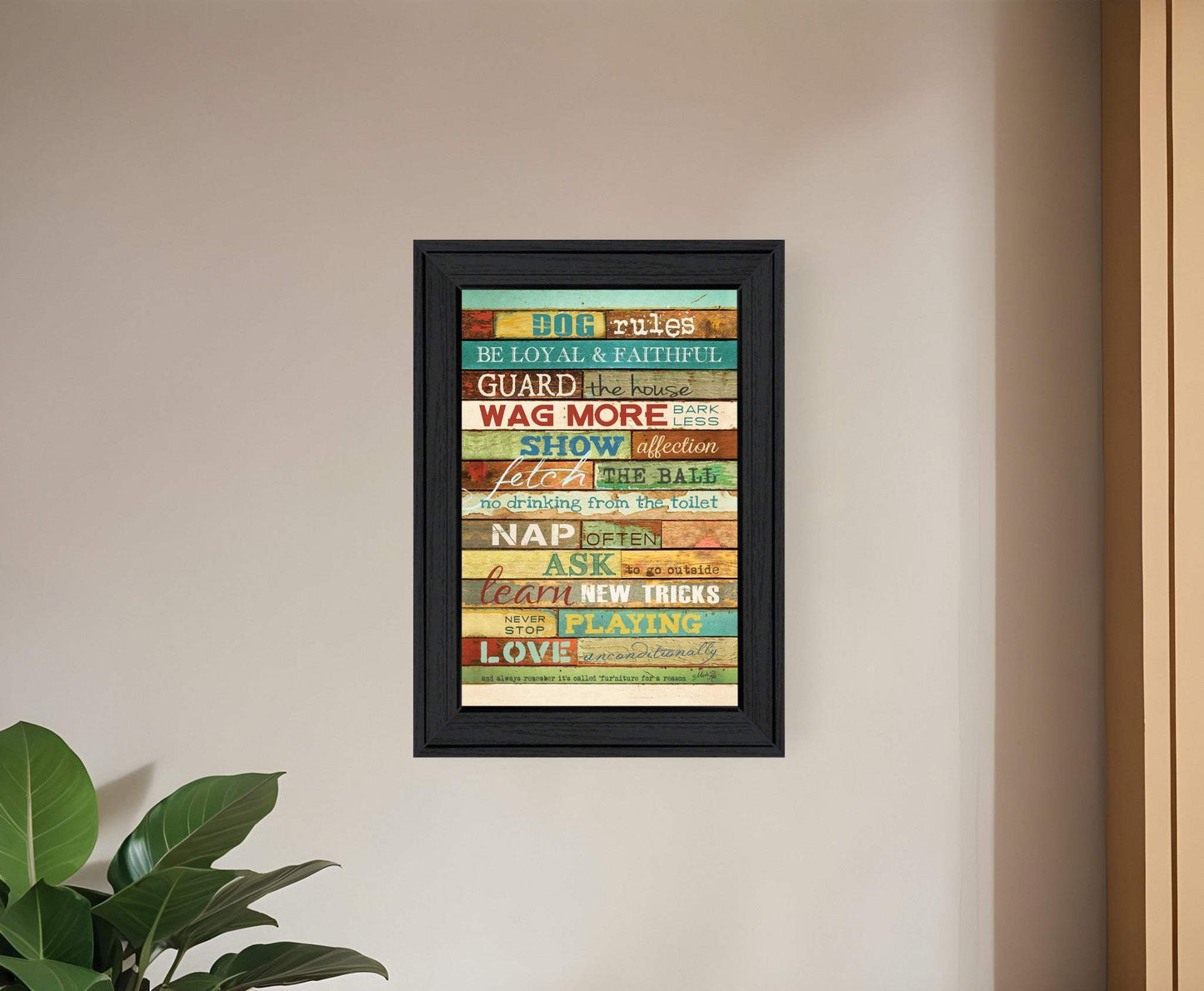 Dog Rules 3 Black Framed Print Wall Art - Homeroots - Flyclothing LLC