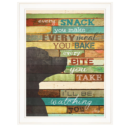 Colorful Dog Watching You Snack White Framed Print Wall Art - Homeroots
