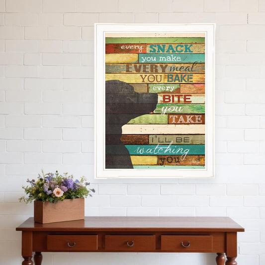 Colorful Dog Watching You Snack White Framed Print Wall Art - Homeroots