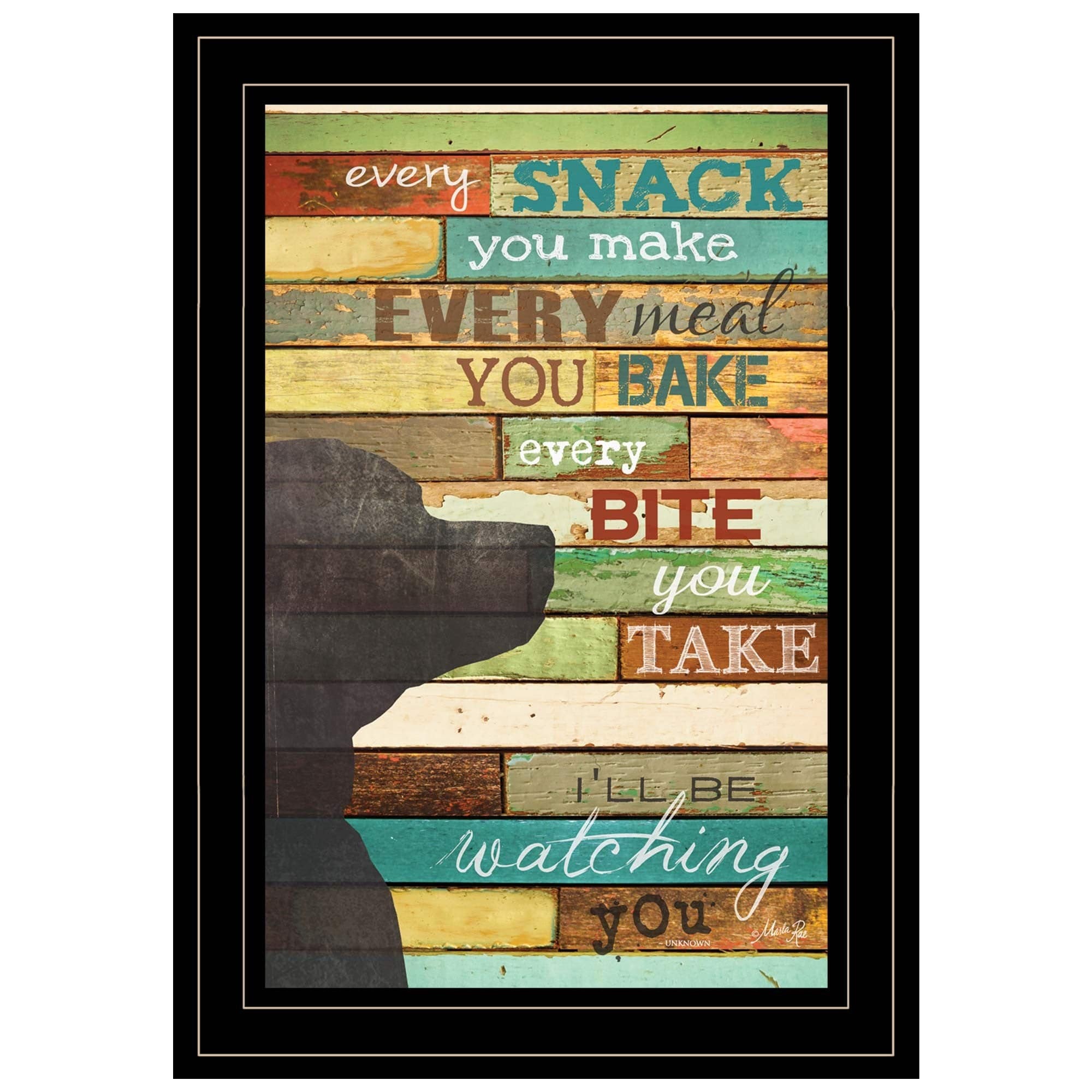 Colorful Dog Watching You Snack  Black Framed Print Wall Art - Homeroots