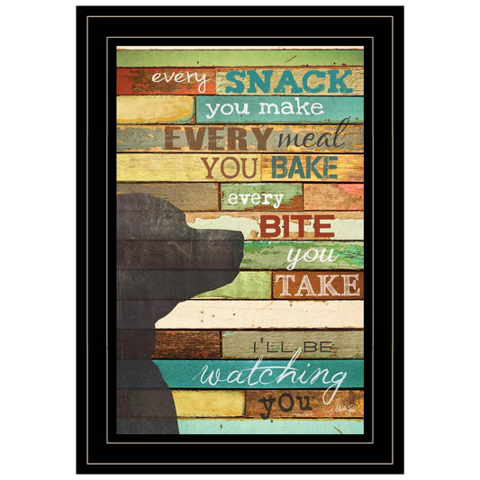 Colorful Dog Watching You Snack  Black Framed Print Wall Art - Homeroots