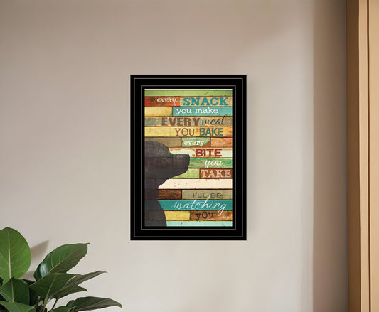 Colorful Dog Watching You Snack  Black Framed Print Wall Art - Homeroots