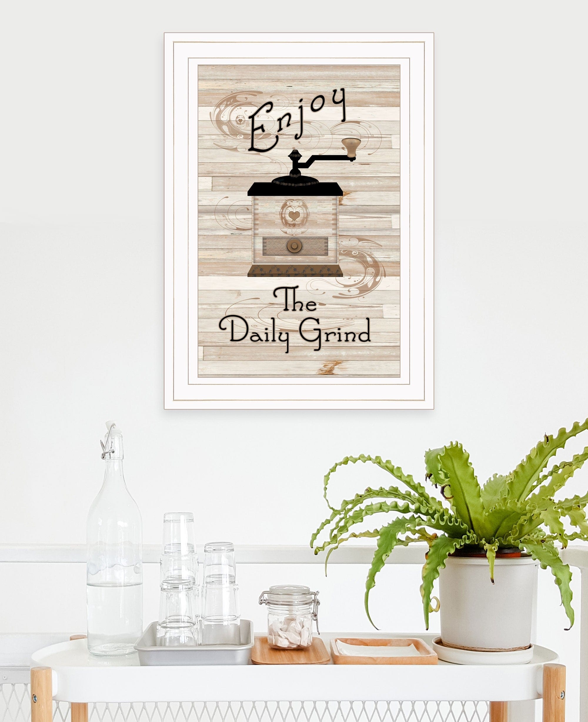 Enjoy the Daily Grind 1 White Framed Print Kitchen Wall Art - Homeroots