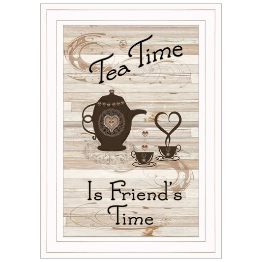 Tea Time is Friends Time 1 White Framed Print Kitchen Wall Art - Homeroots - Flyclothing LLC