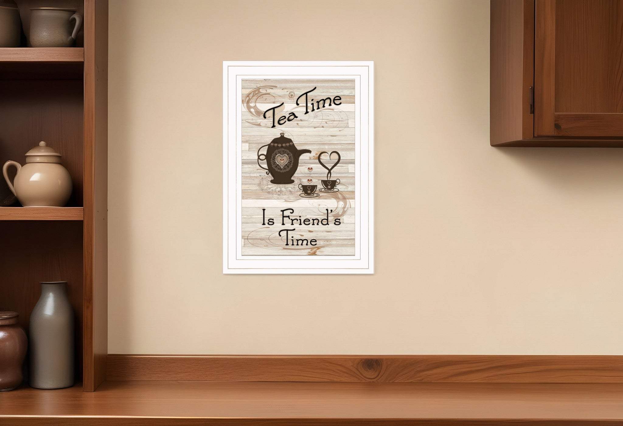 Tea Time is Friends Time 1 White Framed Print Kitchen Wall Art - Homeroots - Flyclothing LLC