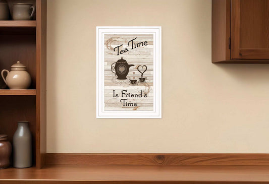 Tea Time is Friends Time 1 White Framed Print Kitchen Wall Art - Homeroots - Flyclothing LLC