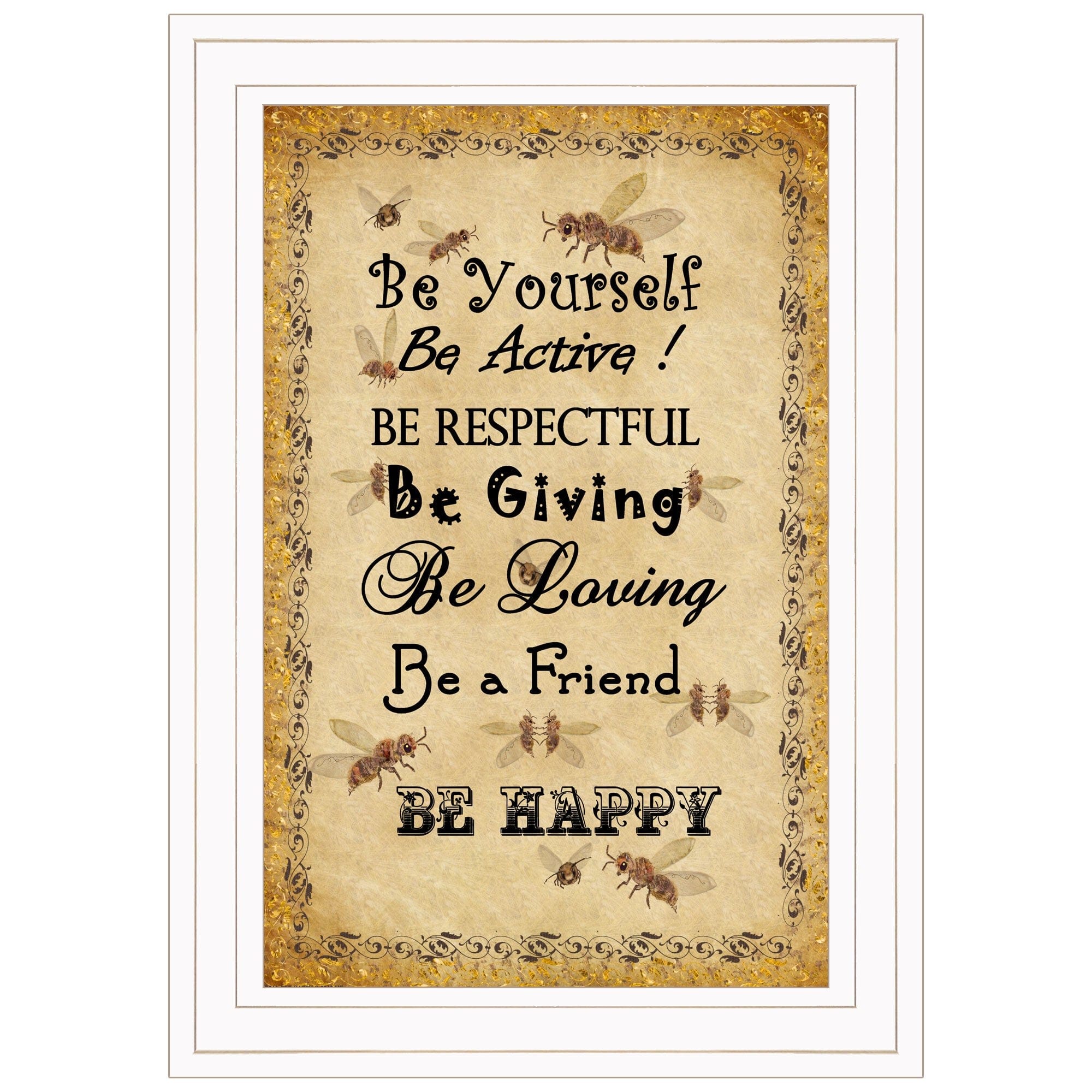BEE HAPPY White Framed Print Wall Art - Homeroots