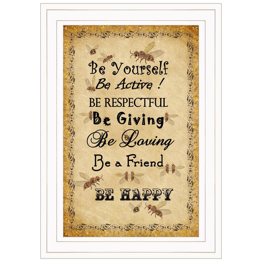 BEE HAPPY White Framed Print Wall Art - Homeroots