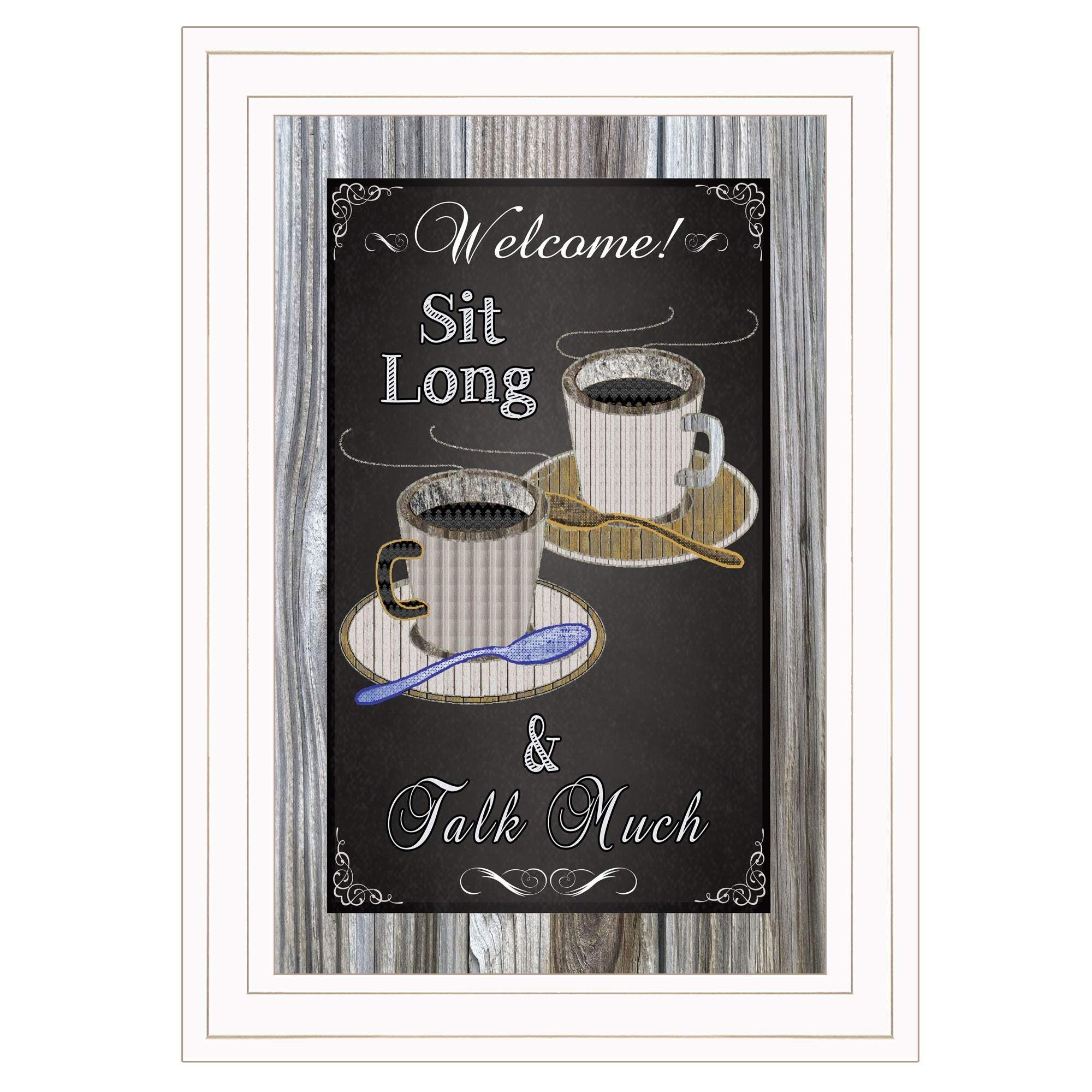 Sit Long Talk Much Chalkboard Framed 1 White Framed Print Wall Art - Homeroots - Flyclothing LLC