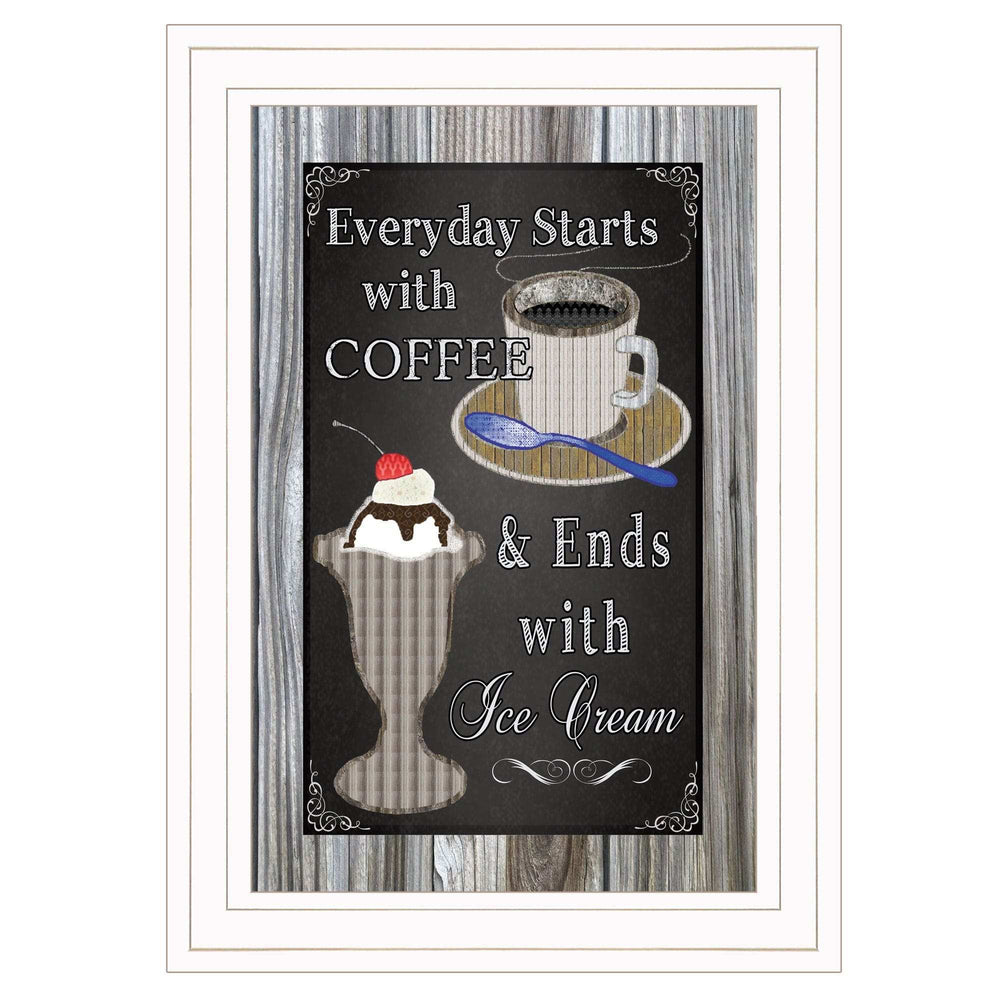 Everyday Starts with Coffee Chalkboard Framed 1 White Framed Print Kitchen Wall Art - Homeroots - Flyclothing LLC