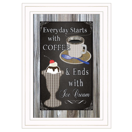 Everyday Starts with Coffee Chalkboard Framed 1 White Framed Print Kitchen Wall Art - Homeroots - Flyclothing LLC