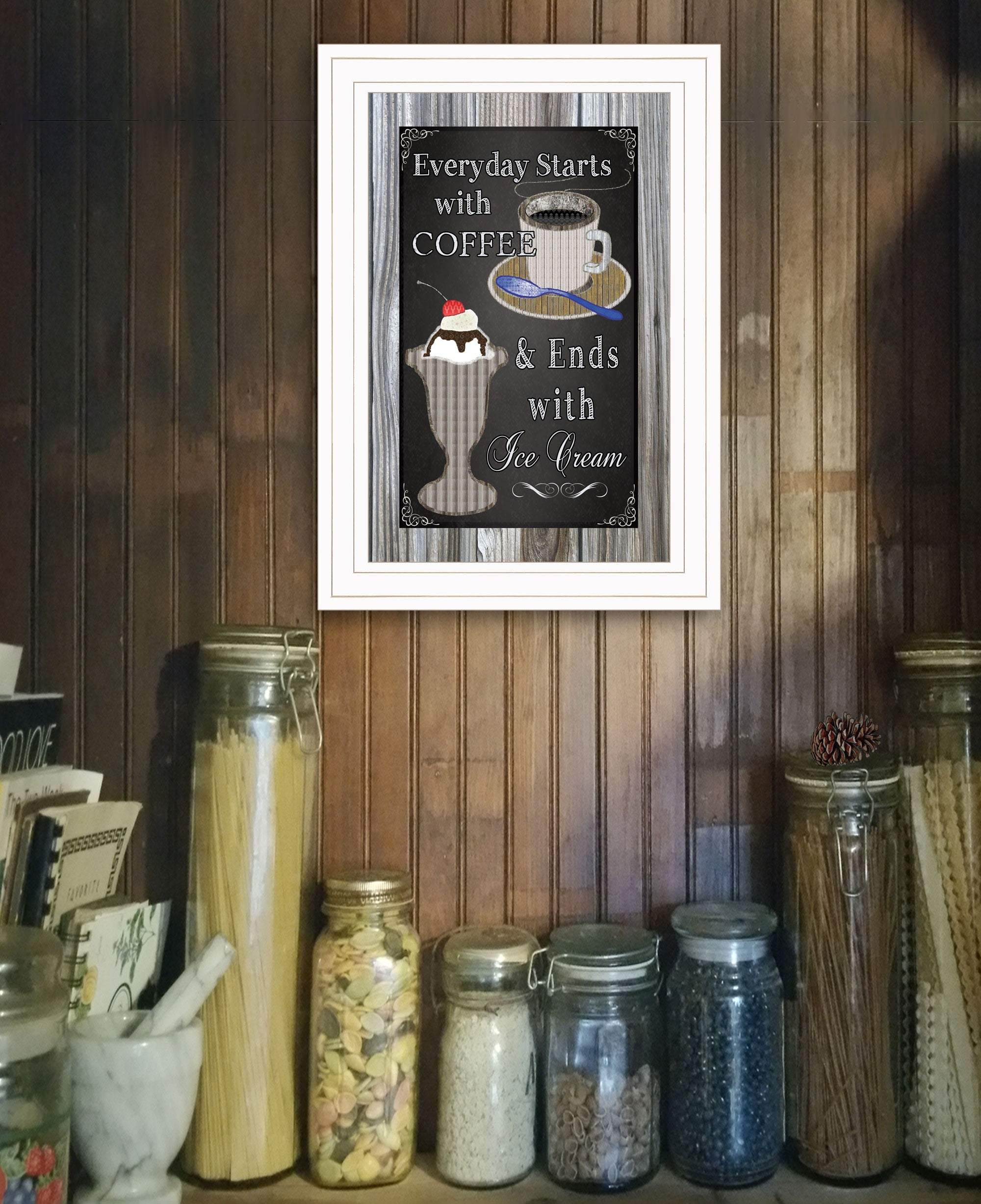 Everyday Starts with Coffee Chalkboard Framed 1 White Framed Print Kitchen Wall Art - Homeroots - Flyclothing LLC