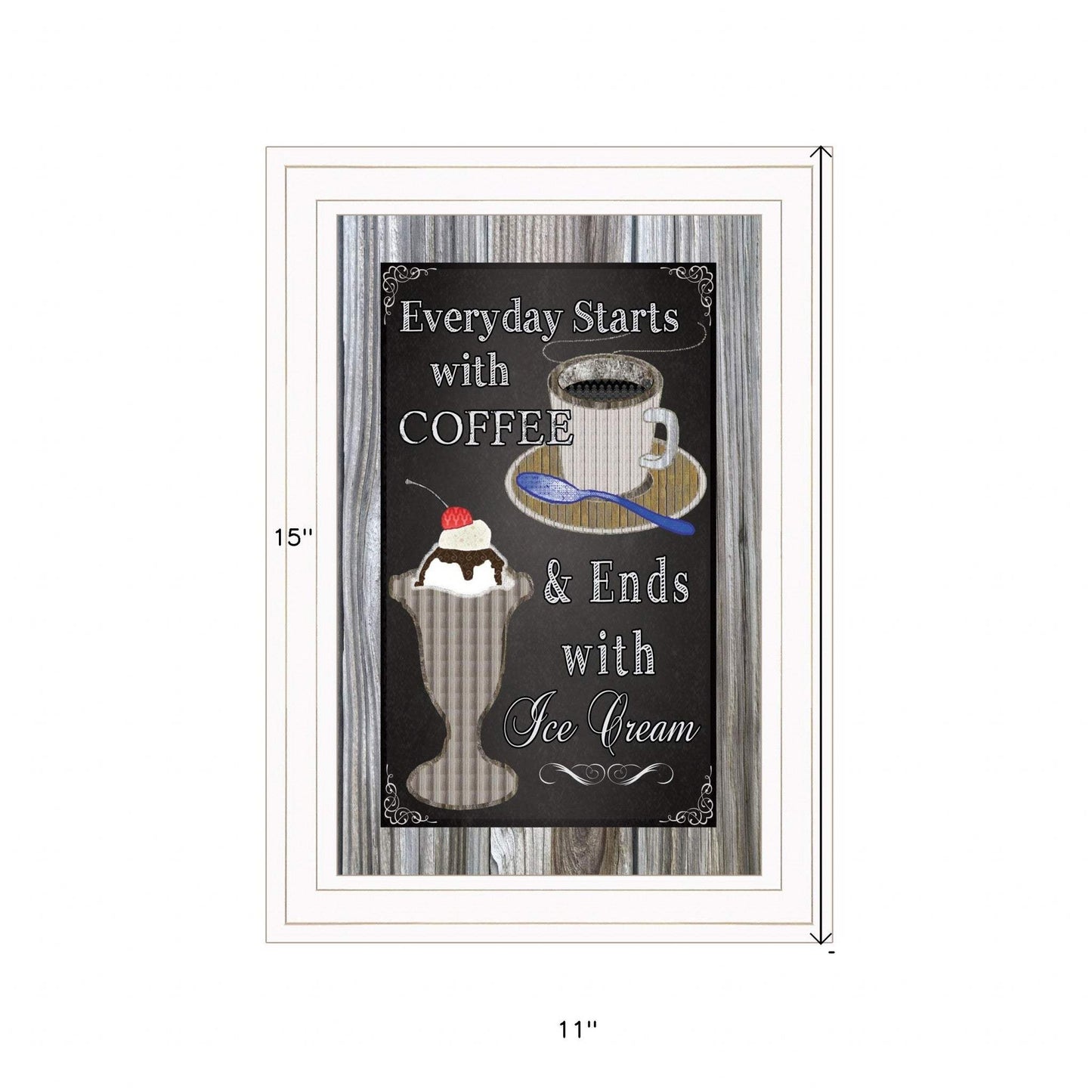 Everyday Starts with Coffee Chalkboard Framed 1 White Framed Print Kitchen Wall Art - Homeroots - Flyclothing LLC