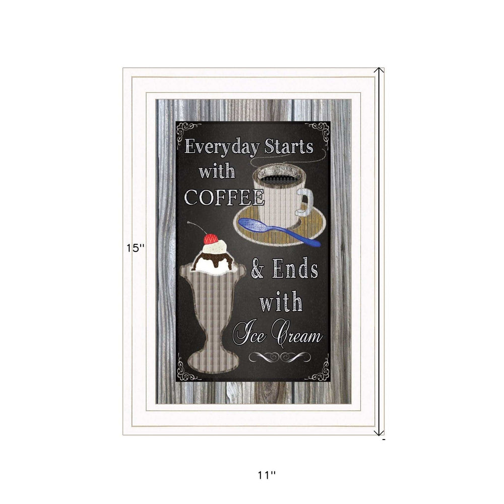 Everyday Starts with Coffee Chalkboard Framed 1 White Framed Print Kitchen Wall Art - Homeroots - Flyclothing LLC