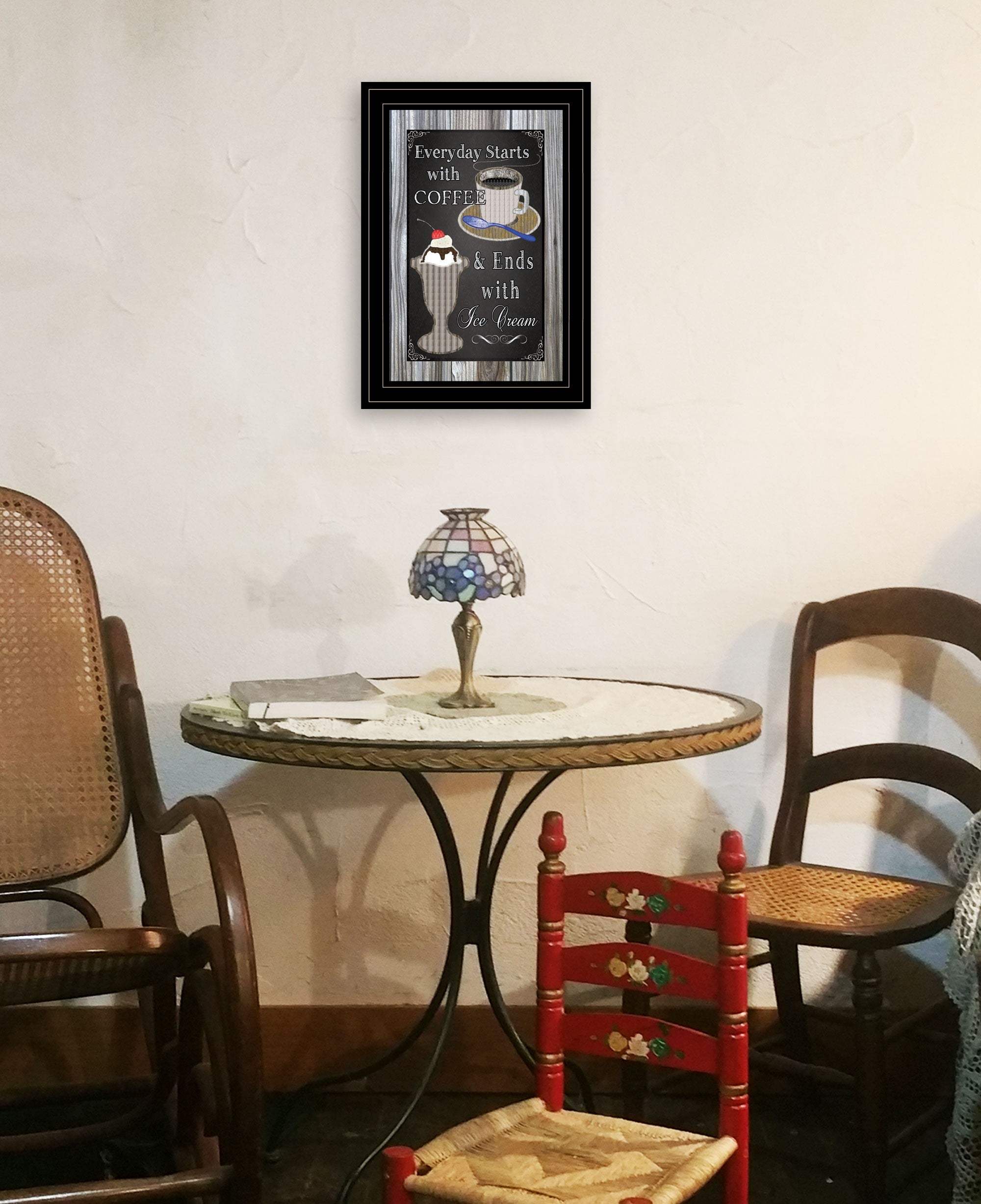 Everyday Starts with Coffee Chalkboard Framed 2 Black Framed Print Kitchen Wall Art - Homeroots - Flyclothing LLC