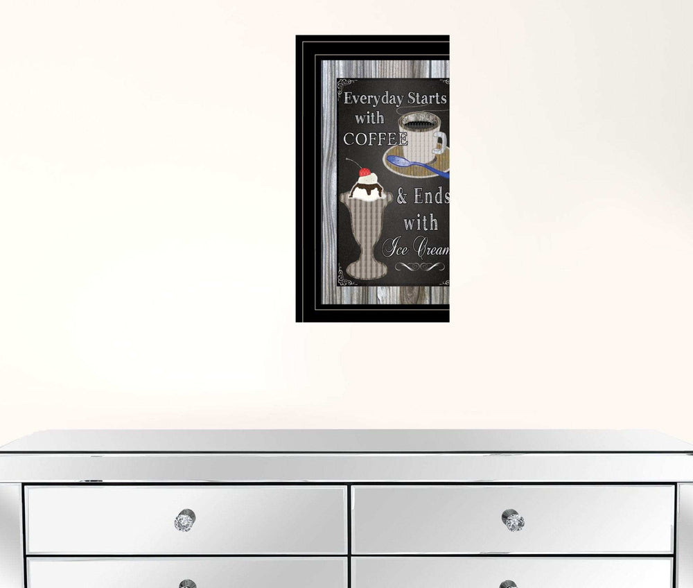 Everyday Starts with Coffee Chalkboard Framed 2 Black Framed Print Kitchen Wall Art - Homeroots - Flyclothing LLC