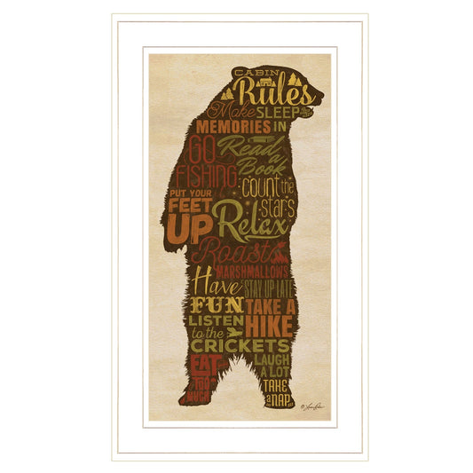 Cabin Rules 3 White Framed Print Wall Art - Homeroots