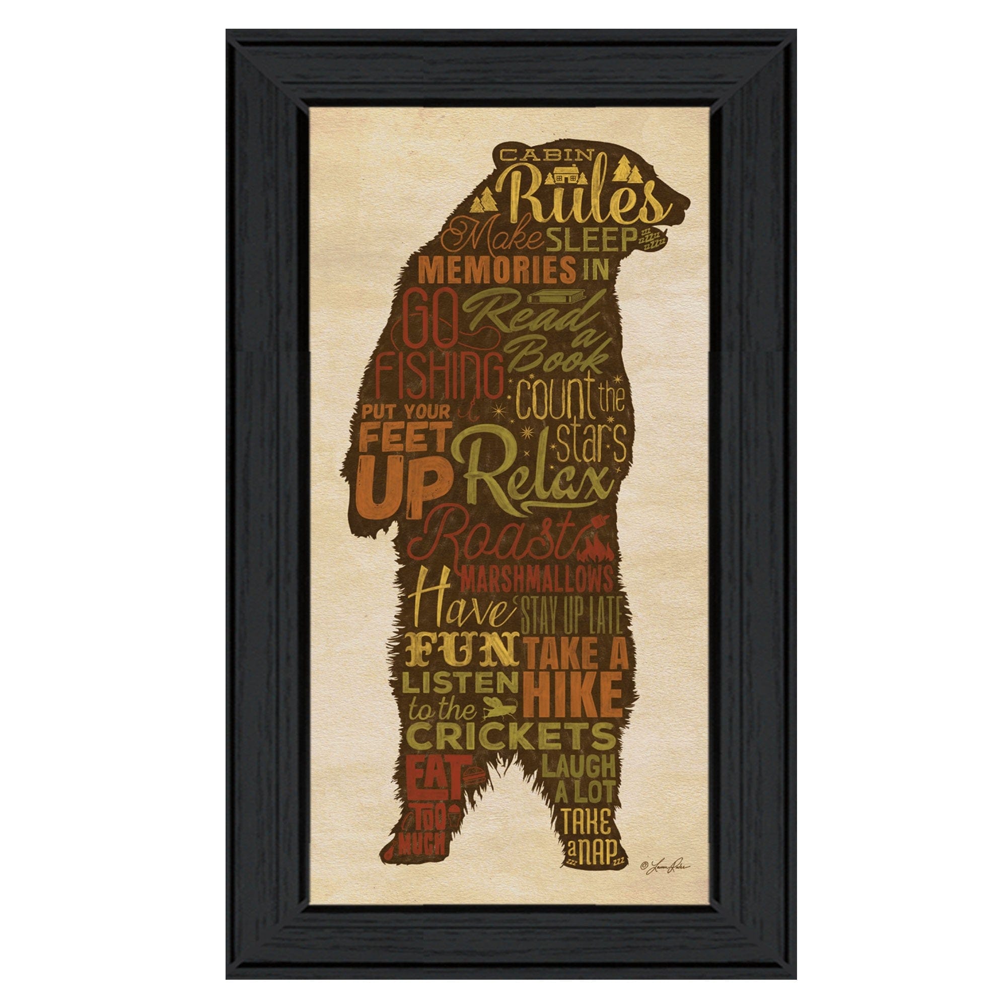 Cabin Rules 4 Black Framed Print Wall Art - Homeroots