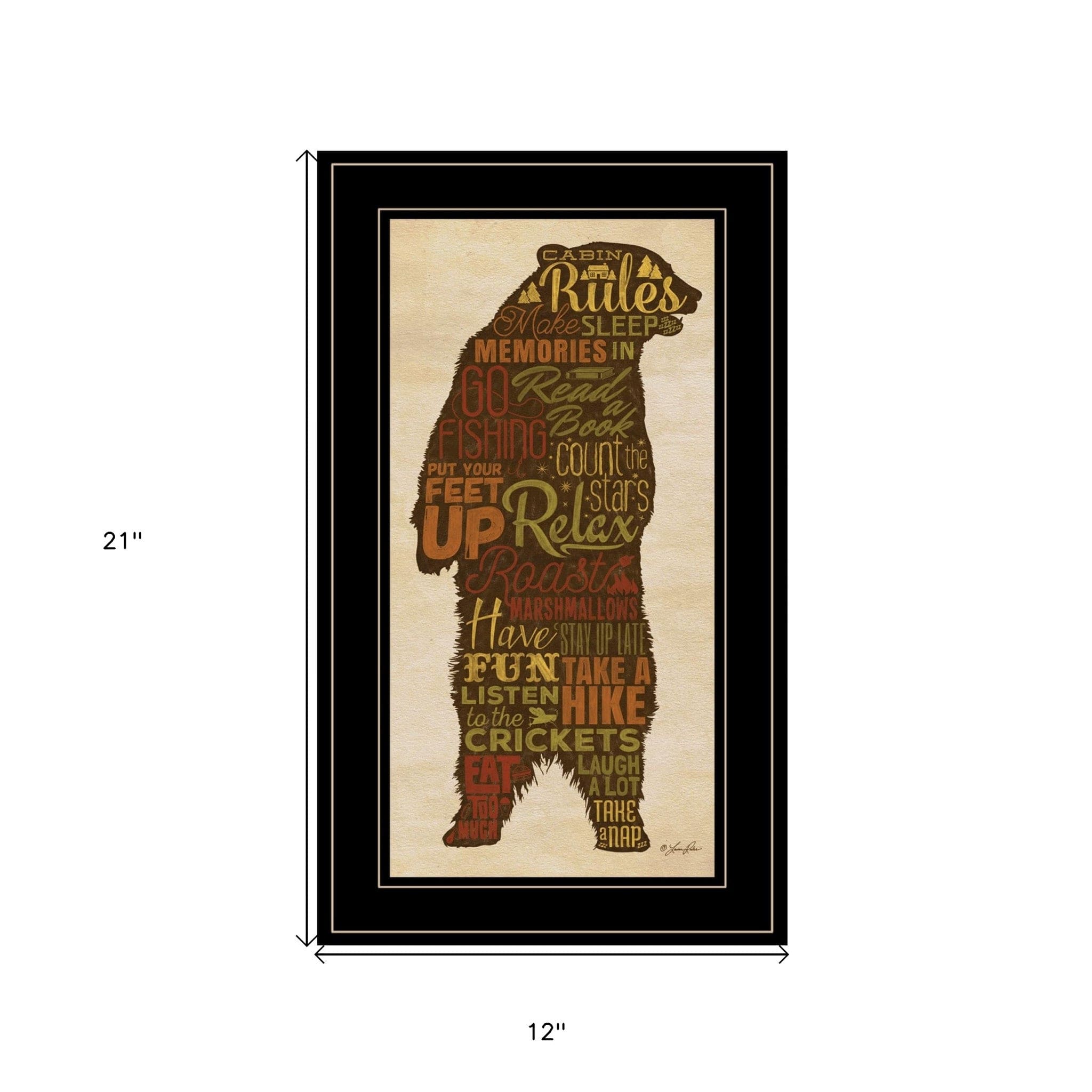 Cabin Rules 5 Black Framed Print Wall Art - Homeroots