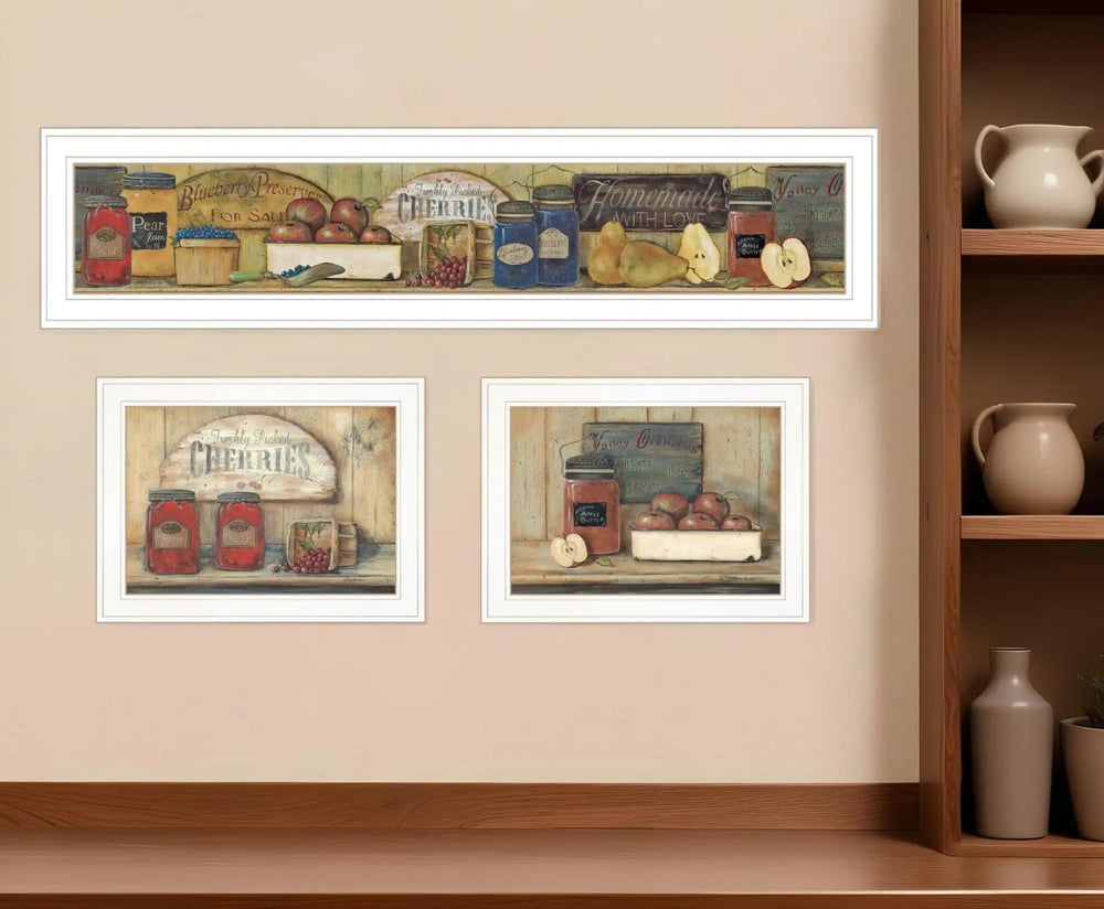 Set Of Three Country Kitchen 1 White Framed Print Kitchen Wall Art - Homeroots