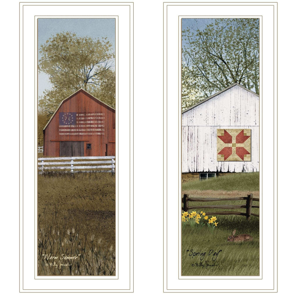 Set Of Two Country Barns 1 White Framed Print Wall Art - Homeroots - Flyclothing LLC