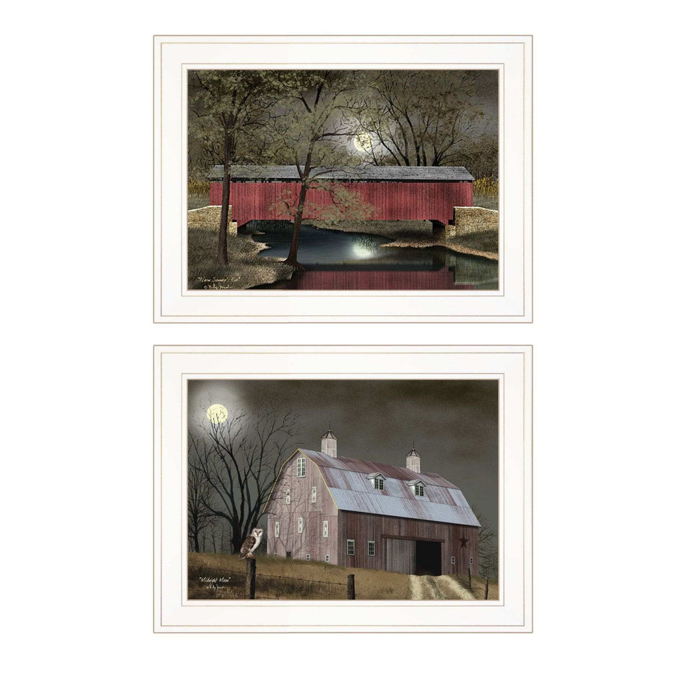 Set Of Two Midnight Moon 1 White Framed Print Wall Art - Homeroots - Flyclothing LLC