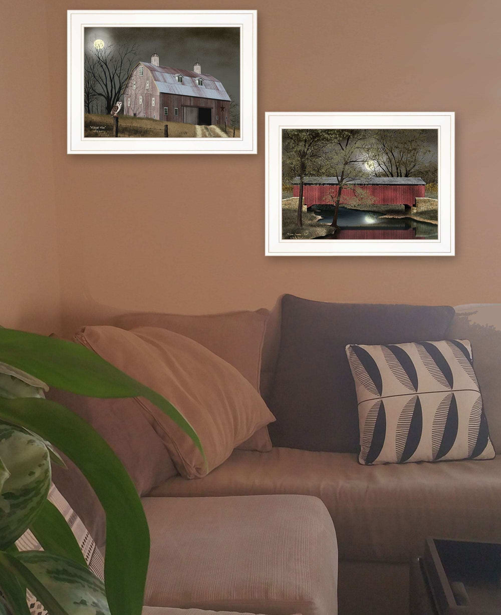 Set Of Two Midnight Moon 1 White Framed Print Wall Art - Homeroots - Flyclothing LLC