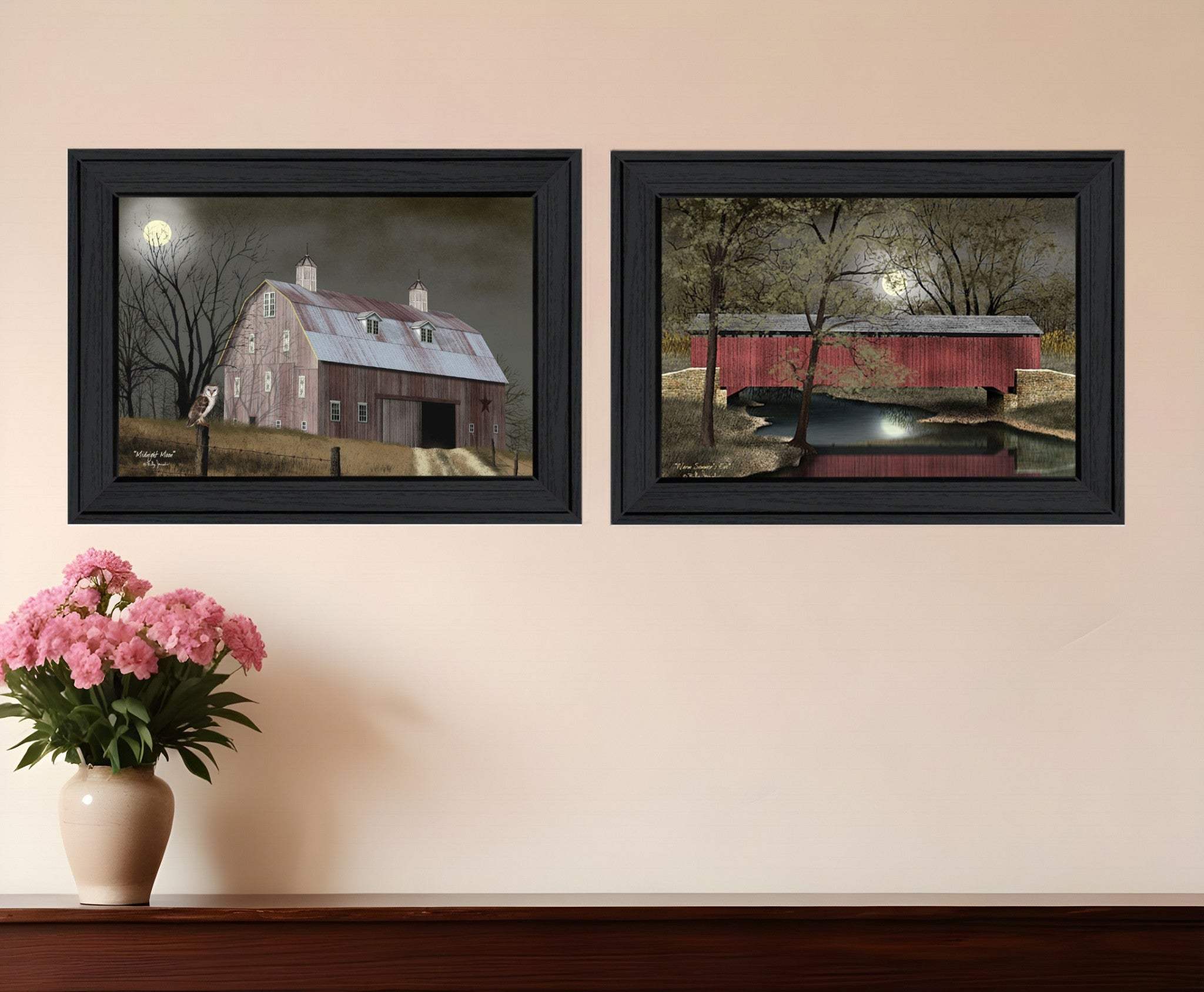Set Of Two Midnight Moon 2 Black Framed Print Wall Art - Homeroots - Flyclothing LLC