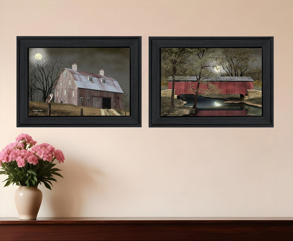 Set Of Two Midnight Moon 2 Black Framed Print Wall Art - Homeroots
