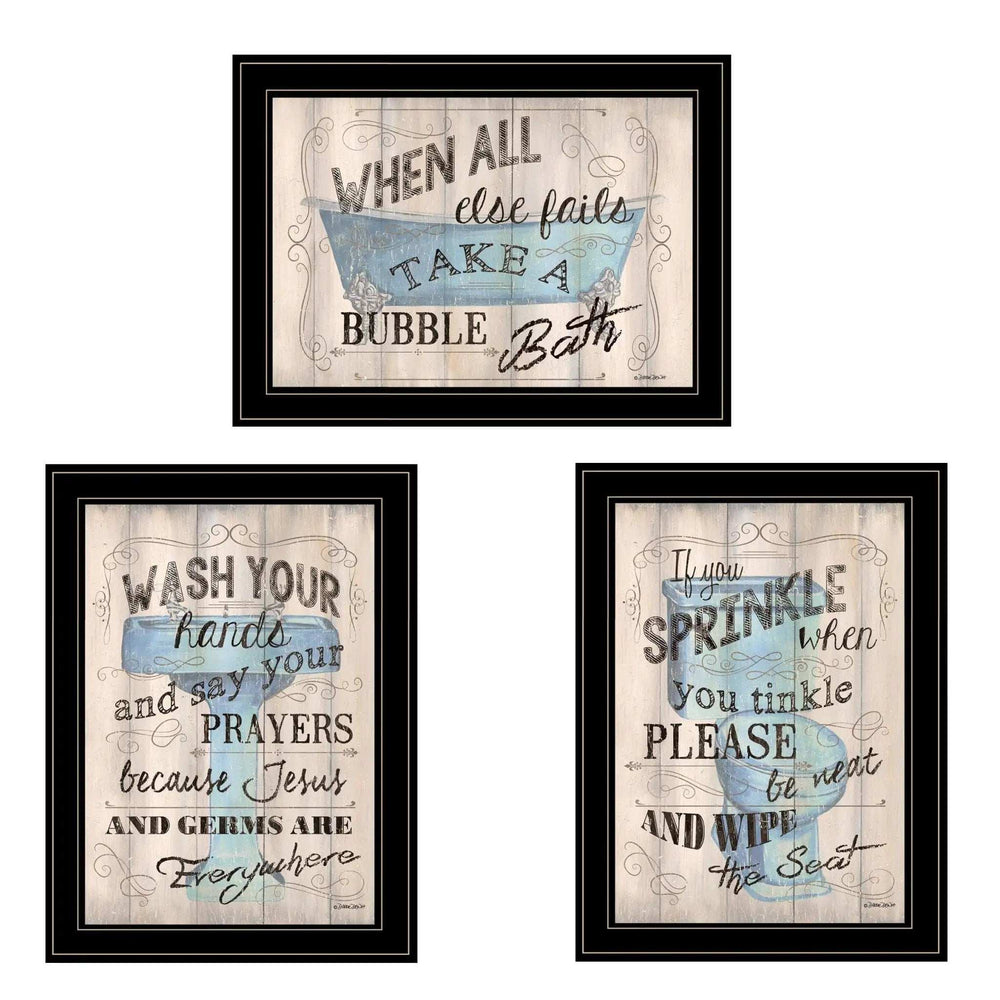 Set Of Three Bathroom Humor Black Framed Print Bathroom Wall Art - Homeroots - Flyclothing LLC