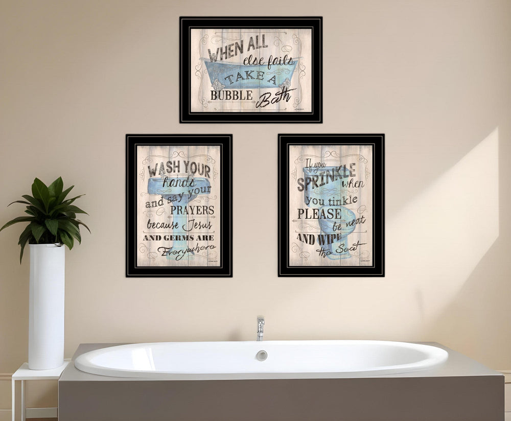 Set Of Three Bathroom Humor Black Framed Print Bathroom Wall Art - Homeroots