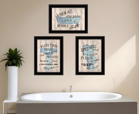 Set Of Three Bathroom Humor Black Framed Print Bathroom Wall Art