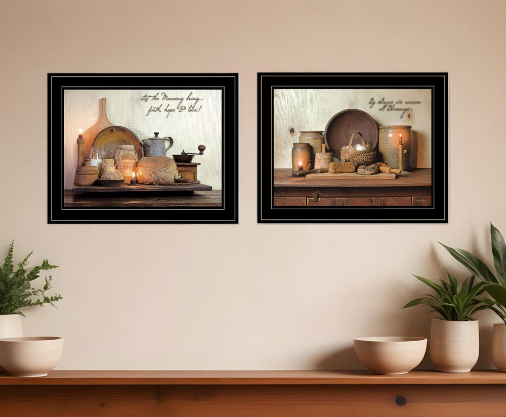Set Of Two By Grace 3 Black Framed Print Kitchen Wall Art - Homeroots