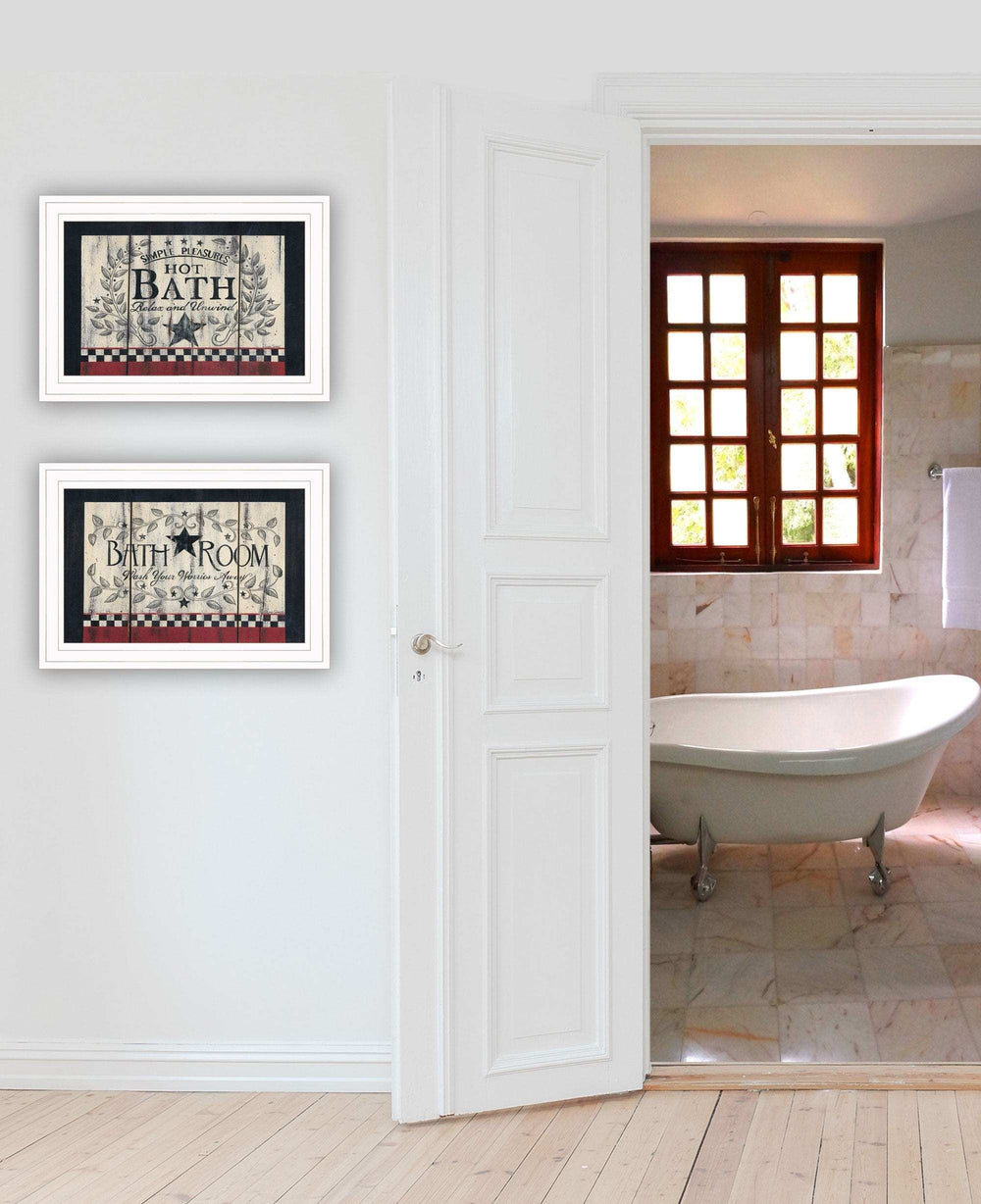 Set Of Two Hot Bath 4 White Framed Print Bathroom Wall Art - Homeroots - Flyclothing LLC