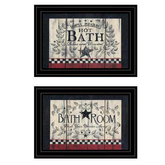Set Of Two Hot Bath Black Framed Print Bathroom Wall Art