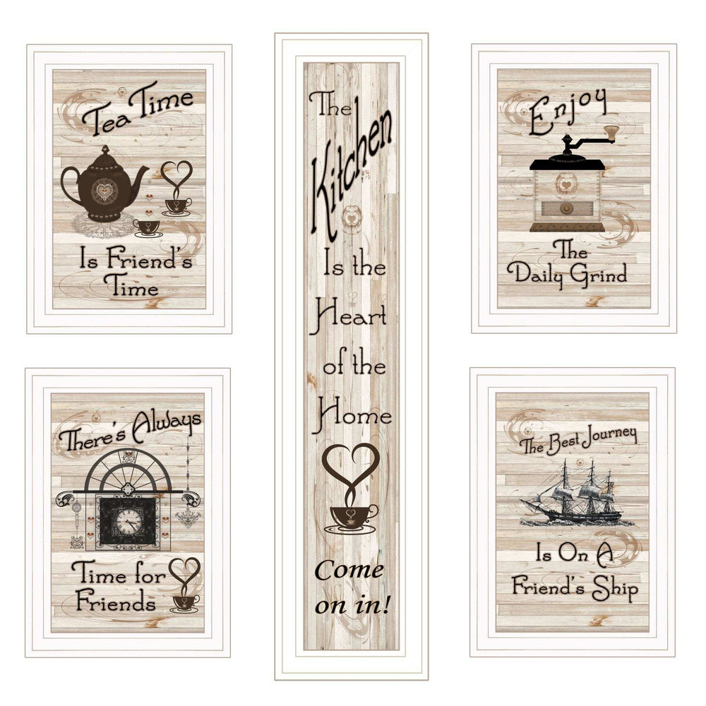 Set Of Five Kitchen Friendship 5 White Framed Print Kitchen Wall Art - Homeroots - Flyclothing LLC