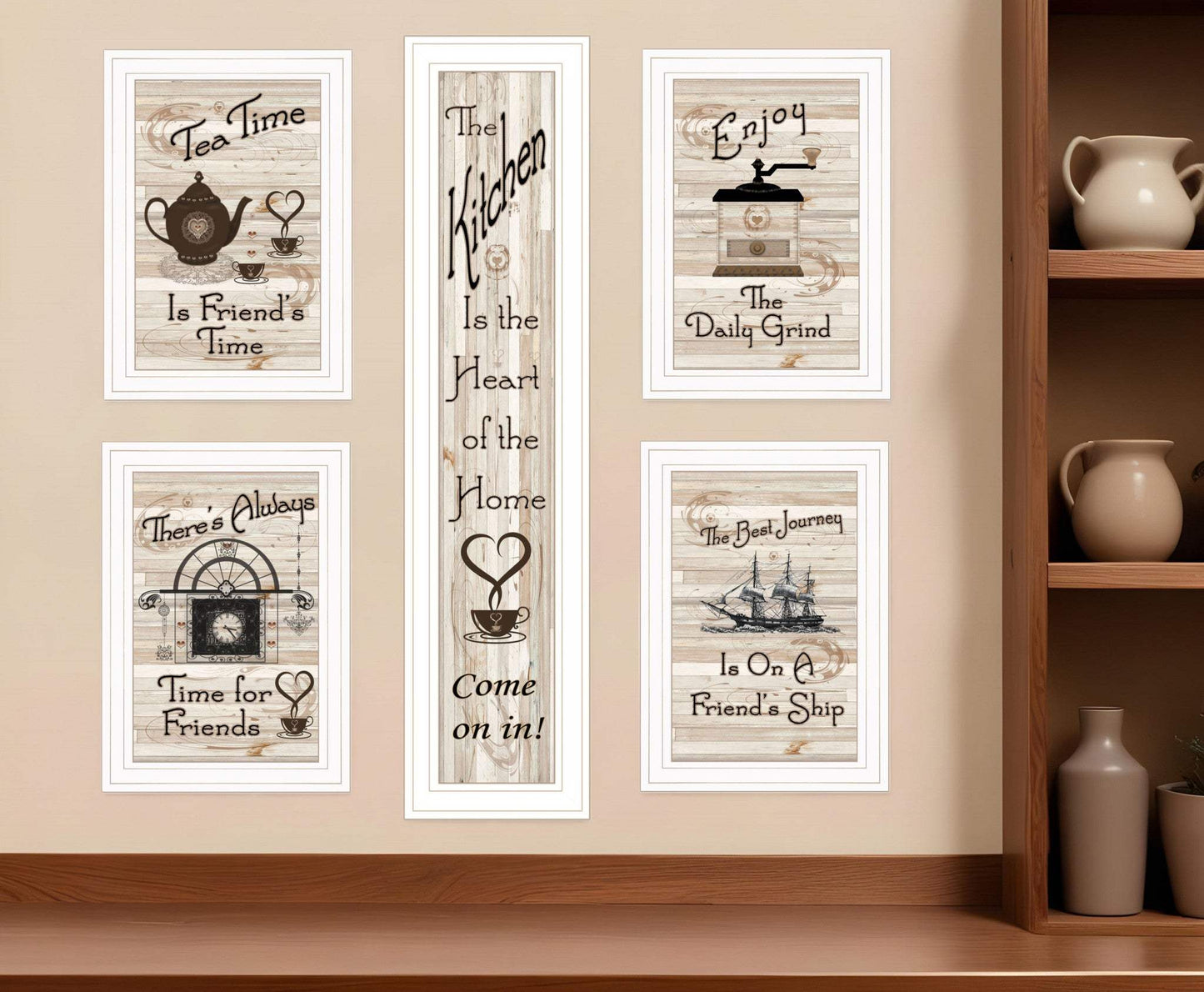 Set Of Five Kitchen Friendship 5 White Framed Print Kitchen Wall Art - Homeroots - Flyclothing LLC