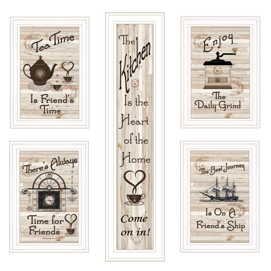 Set Of Five Kitchen Friendship 5 White Framed Print Kitchen Wall Art - Homeroots - Flyclothing LLC
