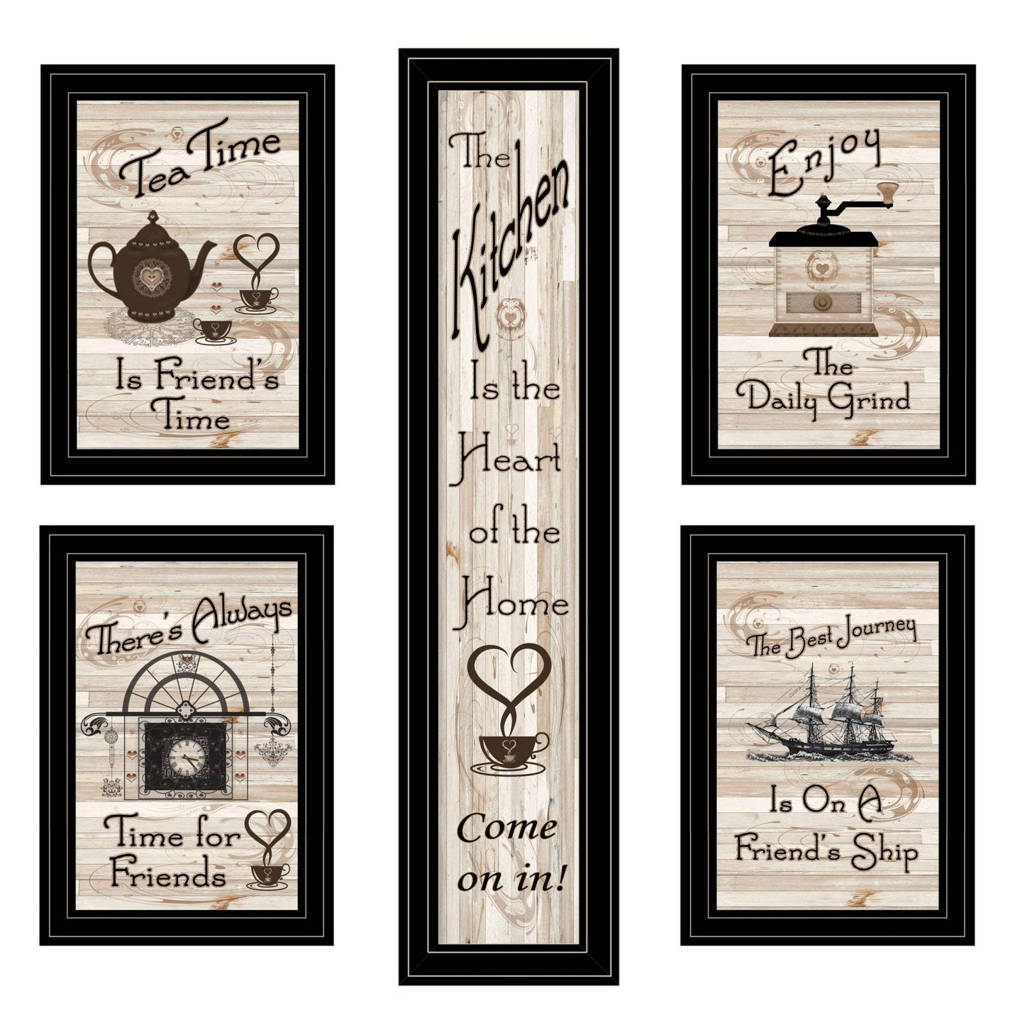 Set Of Five Kitchen Friendship Black Framed Print Kitchen Wall Art - Homeroots - Flyclothing LLC